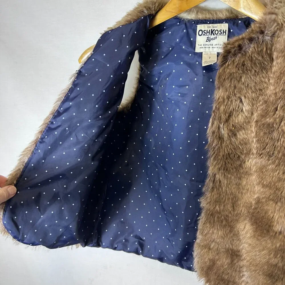 Oshkosh B'Gosh Girl's Brown Faux Fur Sleeveless Belted Vest Girl's Size 7